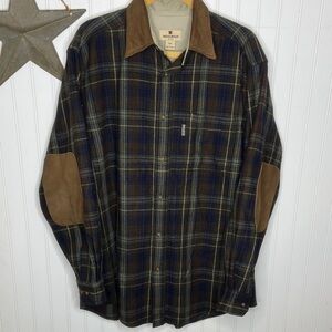 Woolrich DK Loden Wool Plaid Shirt with Tan Suede Accents Large